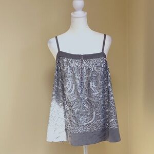 Y2K BCBGMaxAzria grey sequin 100% silk camisole size M NWOT